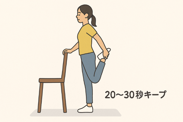 立って行う太もも前ストレッチ